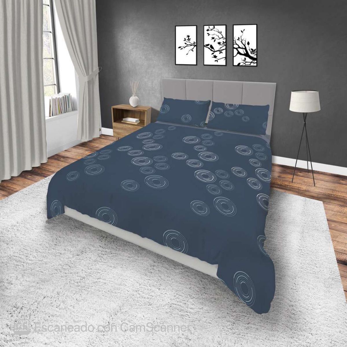 ELEGANCE - Juego de Sábanas azul oscuro cama doble 1.40 x 1.90 4 piezas