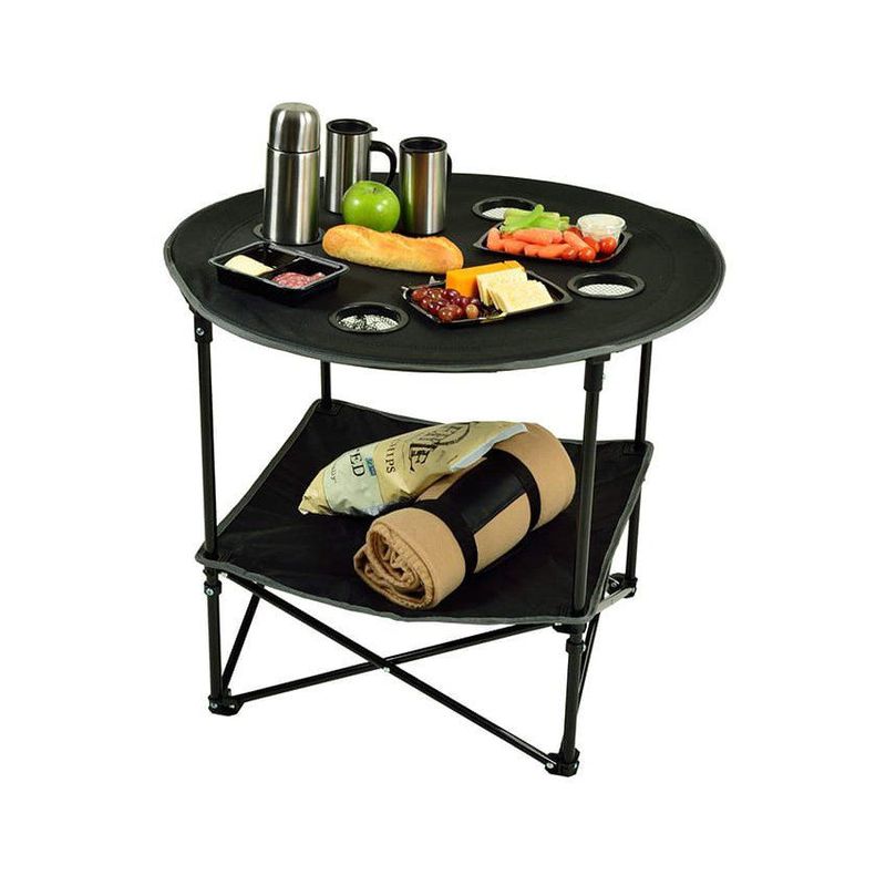 GENERICO - Mesa plegable para campig portátil barbacoa de 4 porta vasos
