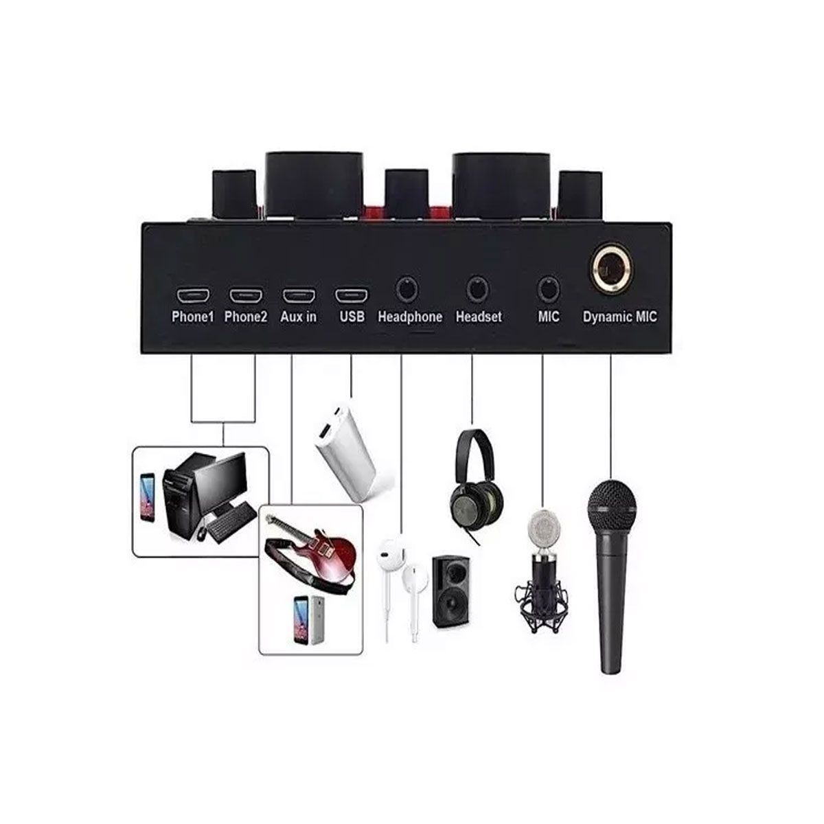 GENERICO - Tarjeta Sonido Externa V8 Transmisión Mic Aux Audif Equalize