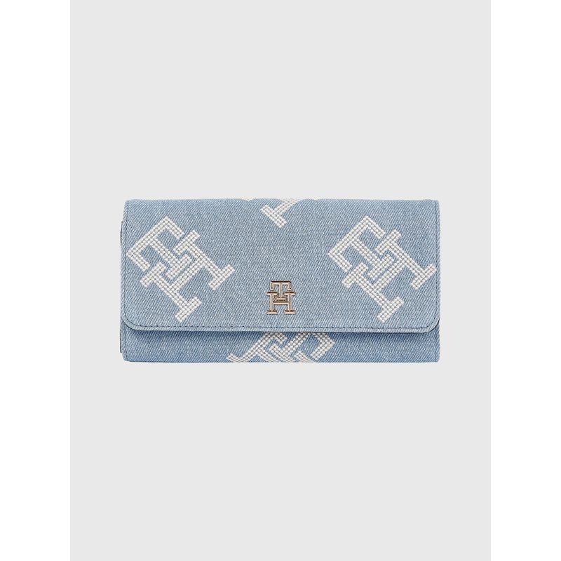 TOMMY HILFIGER - Cartera Vaquera Iconic Grande Con Monogramas Mujer Celeste Tommy Hilfiger