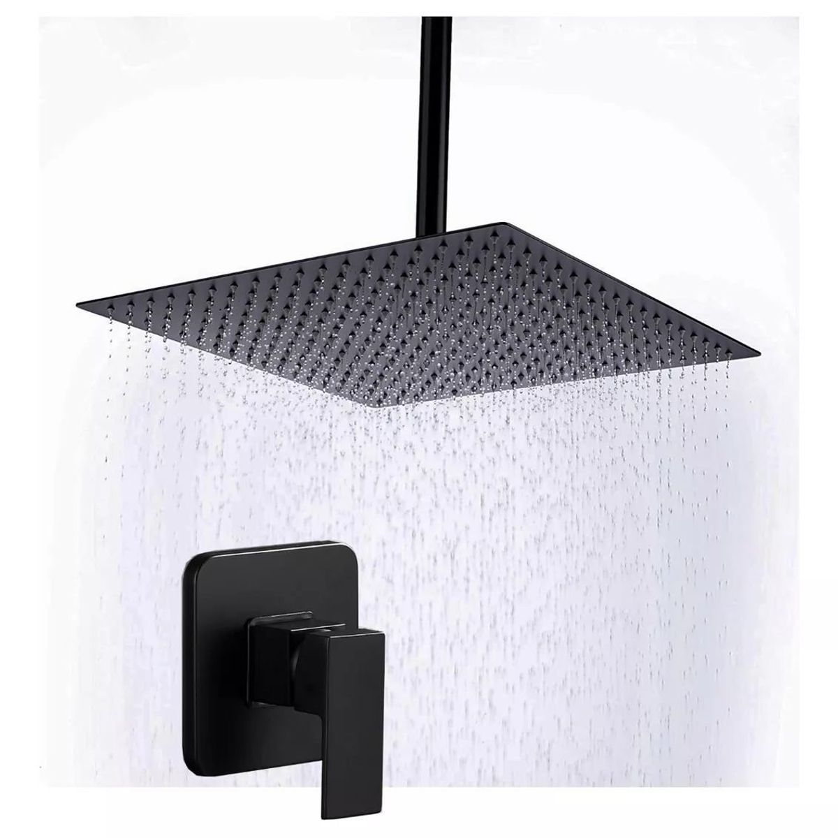 GENERICO - Mezclador Ducha Negro Quadratto  Ducha 30cm  Tubo Techo