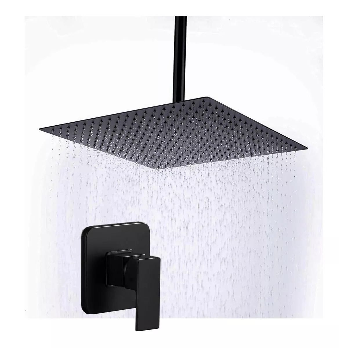 GENERICO - Mezclador Ducha Negro Quadratto  Ducha 30cm  Tubo Techo