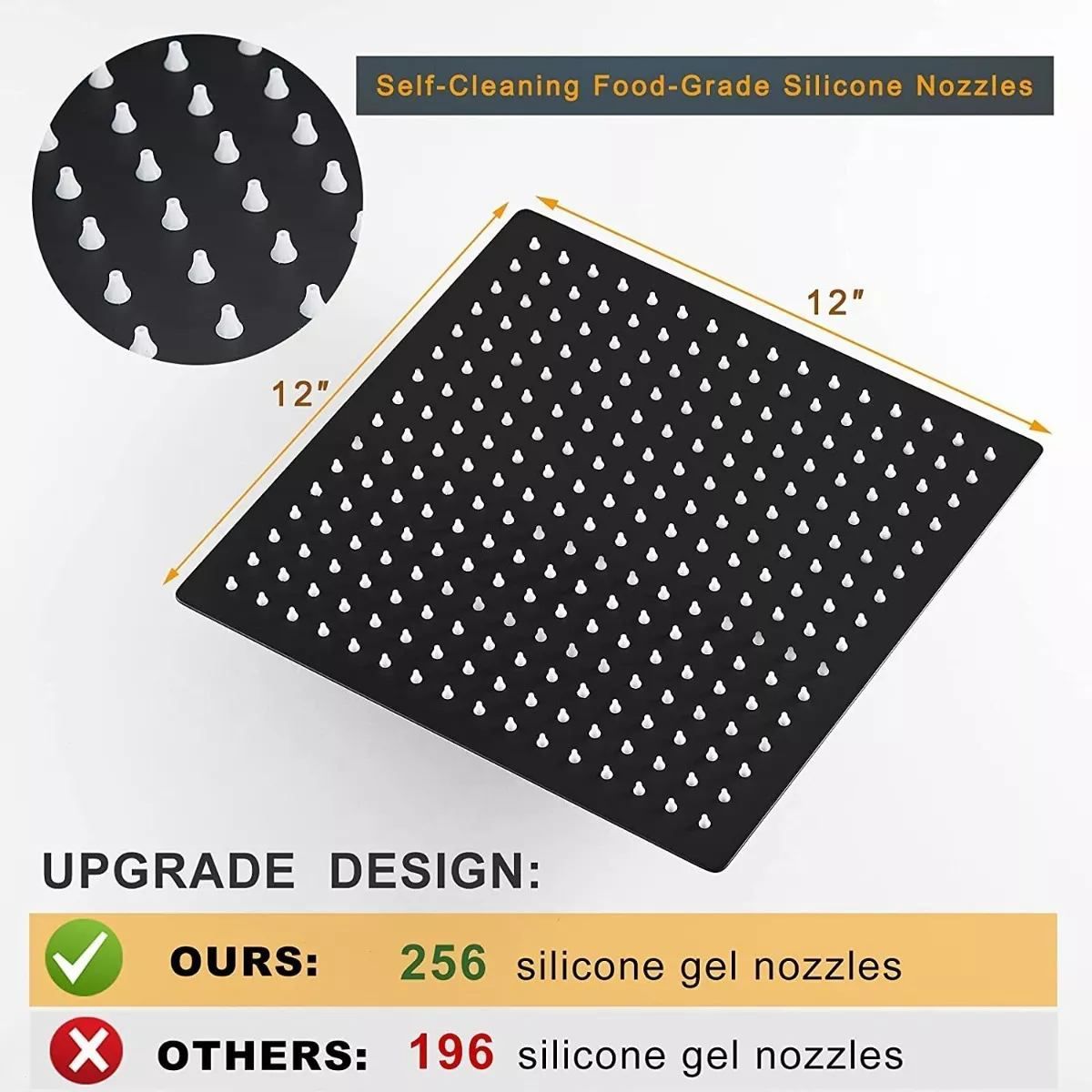 GENERICO - Mezclador Ducha Negro Quadratto  Ducha 30cm  Tubo Techo