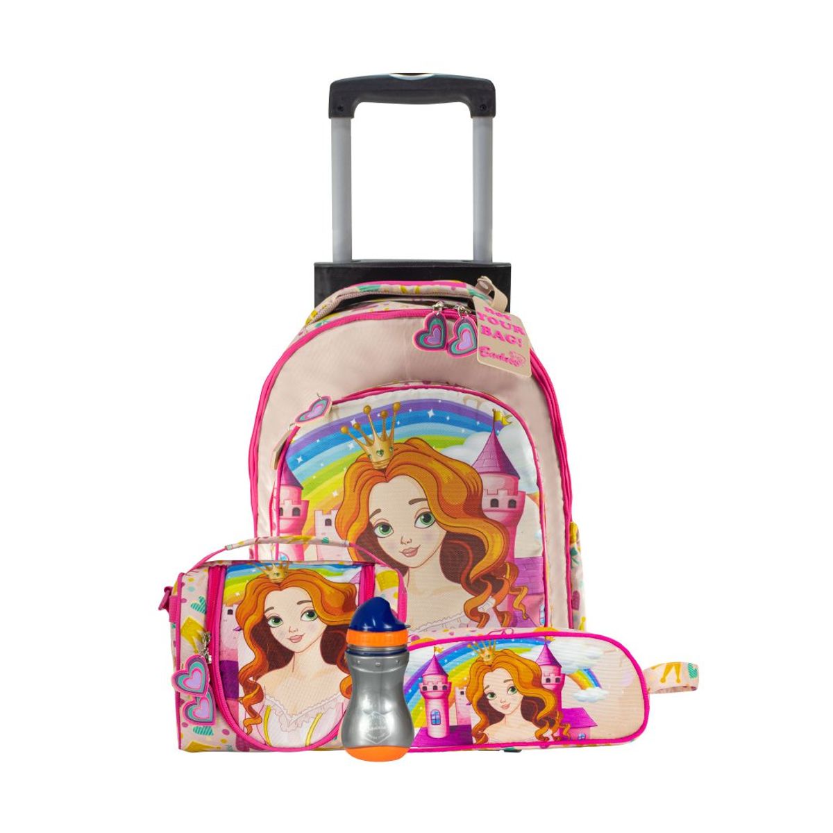 BADASS - Set Combo Princesa Morral ruedas  lonchera  cartuchera Rosa - Badass