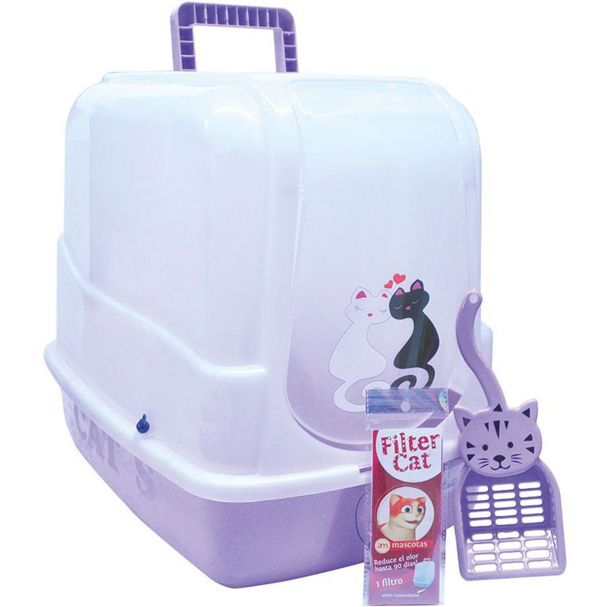 AM MASCOTAS - Arenera o baño gatos con filtro - filter cat - lila