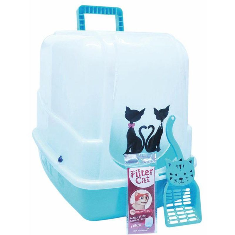 AM MASCOTAS - Arenera o baño gatos con filtro filter cat Aguamarina