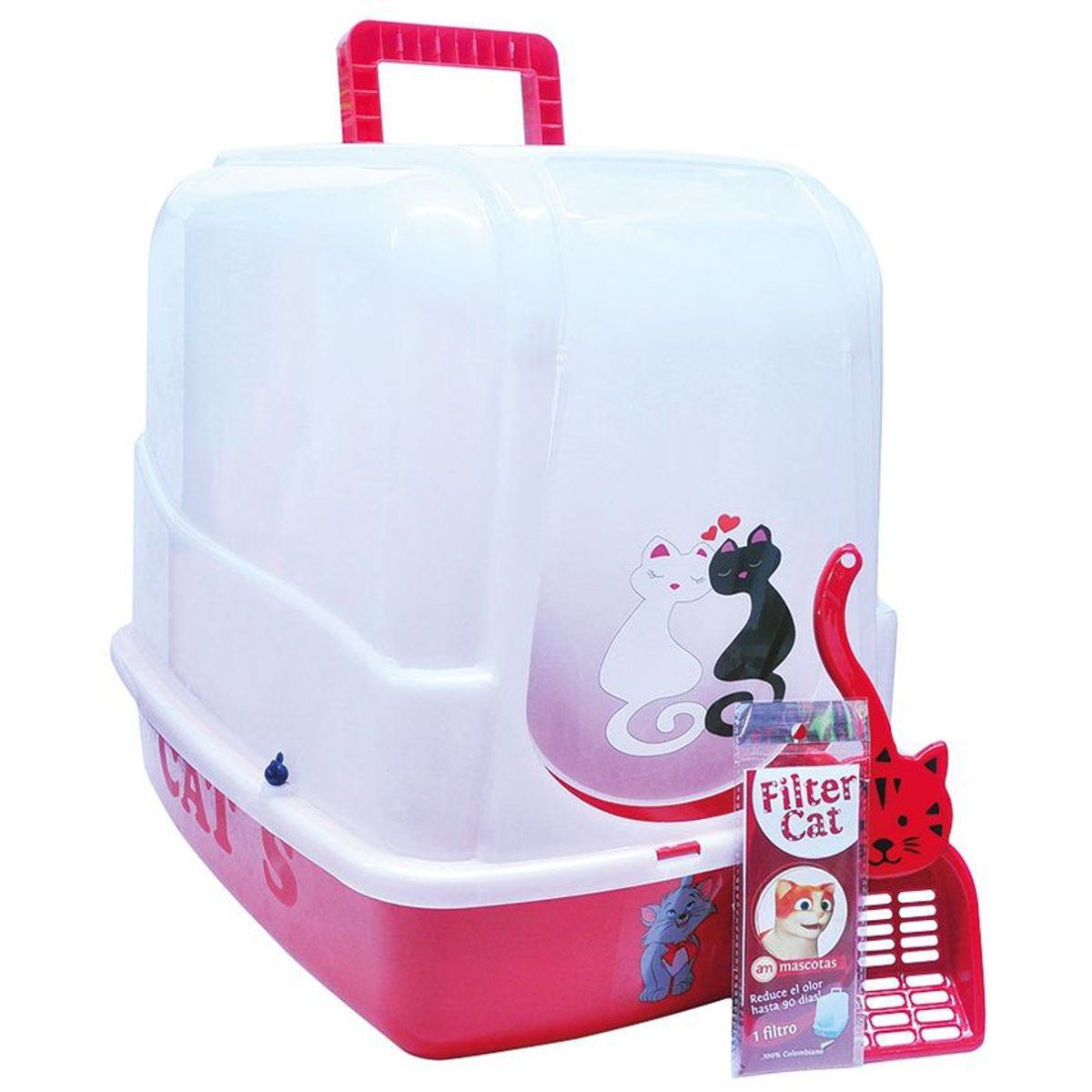 AM MASCOTAS - Arenera o baño gatos con filtro - filter cat - rojo