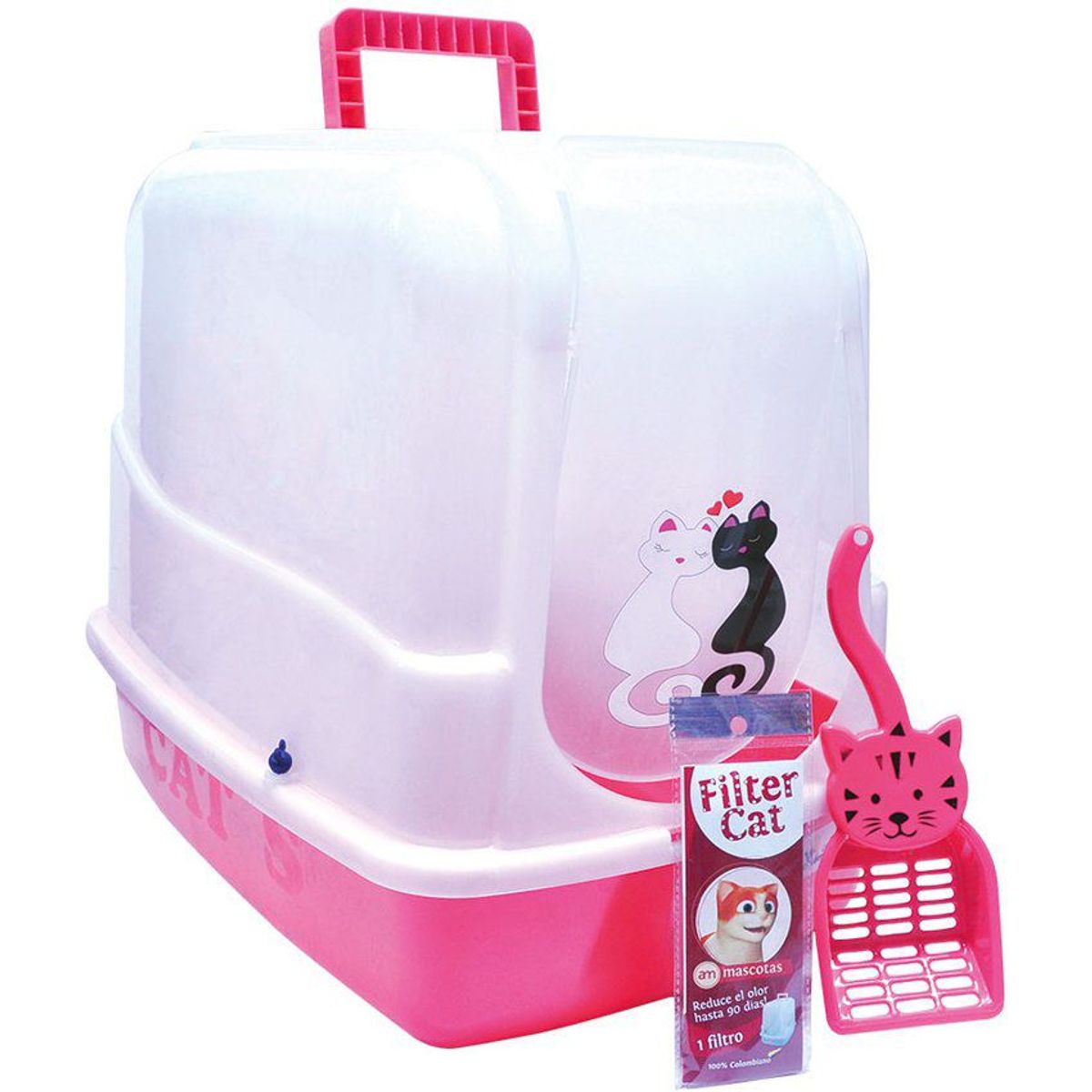 AM MASCOTAS - Arenera o baño gatos con filtro - filter cat - rojo