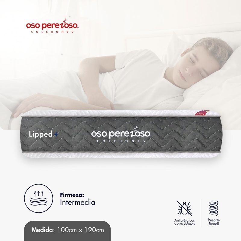 OSO PEREZOSO - Colchón Lipped+ Sencillo 100cm190cm - Ortopédico Resortado - Firmeza Intermedia.