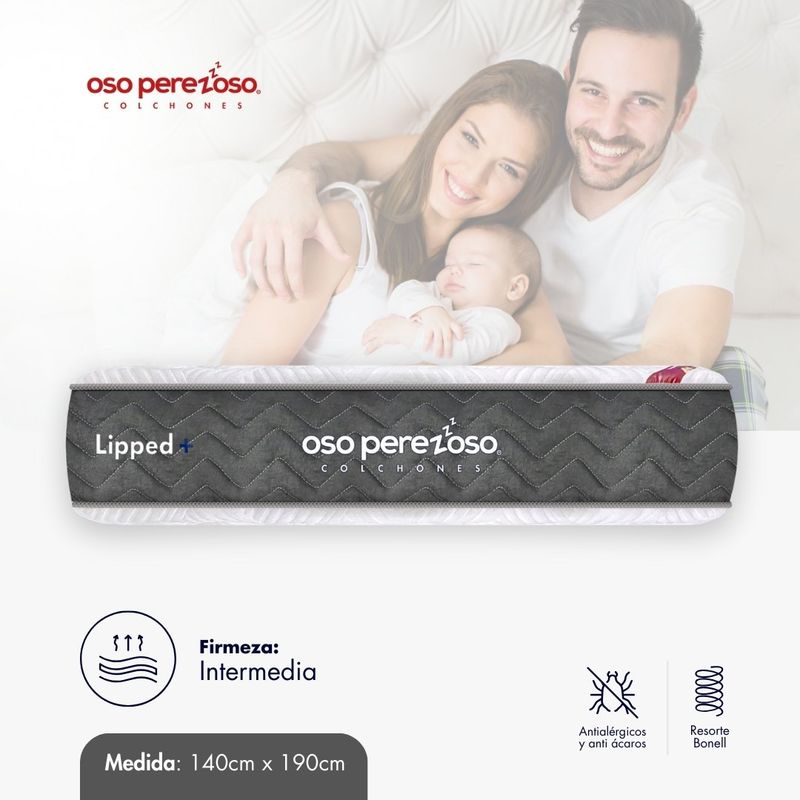 OSO PEREZOSO - Colchón Lipped+ Doble 140cm190cm - Ortopédico Resortado - Firmeza Intermedia.