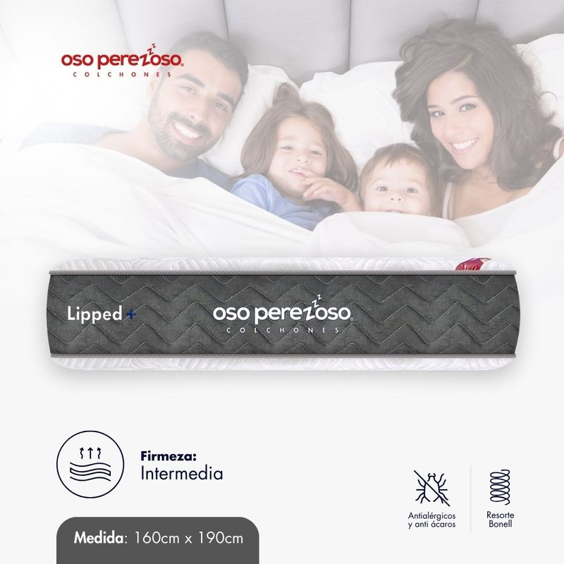 OSO PEREZOSO - Colchón Lipped+ Queen 140cm190cm - Ortopédico Resortado - Firmeza Intermedia.