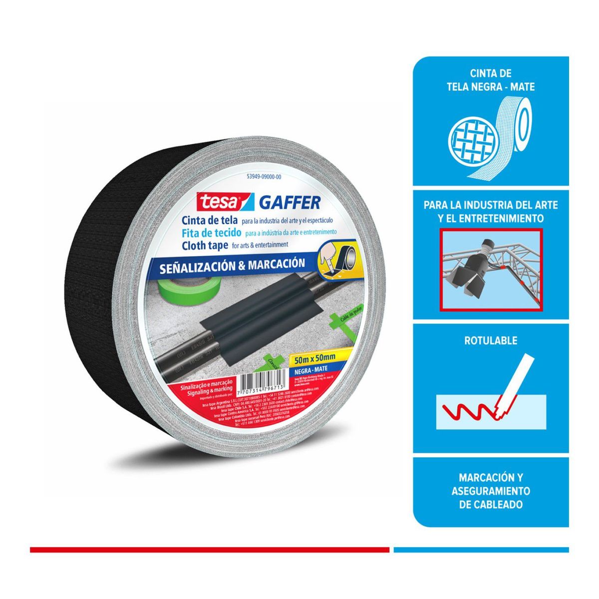 TESA - Cinta Gaffer Tesa 50mmx50m Negro