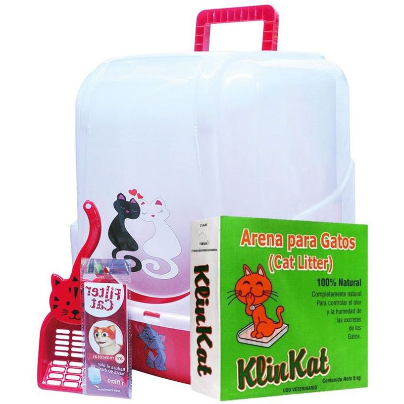 AM MASCOTAS - Arenera sanitaria gato filtro  arena klinkat 5kg- filter cat - rojo
