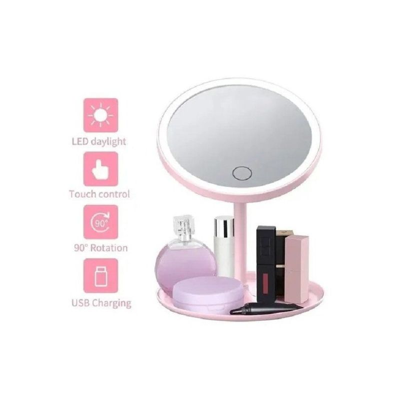 GENERICO - Espejo de maquillaje led 15,6 cm  portátil táctil.