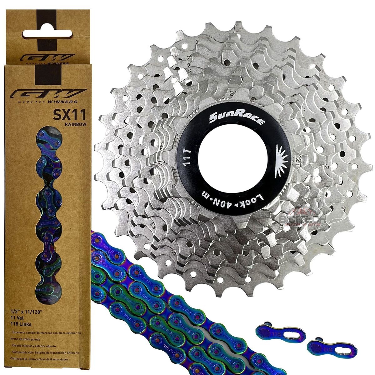 SUNRISE - Pacha Bicicleta Sunrace Rx1 11-28 y Cadena Gw Tornasol