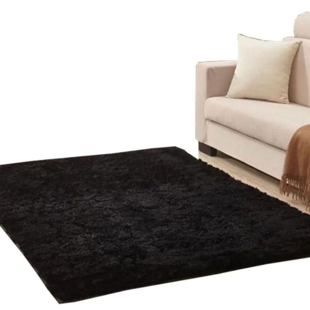 AMERICO SHOP - Tapete alfombra peluda Negro tapete peluche 150 x 200 cm