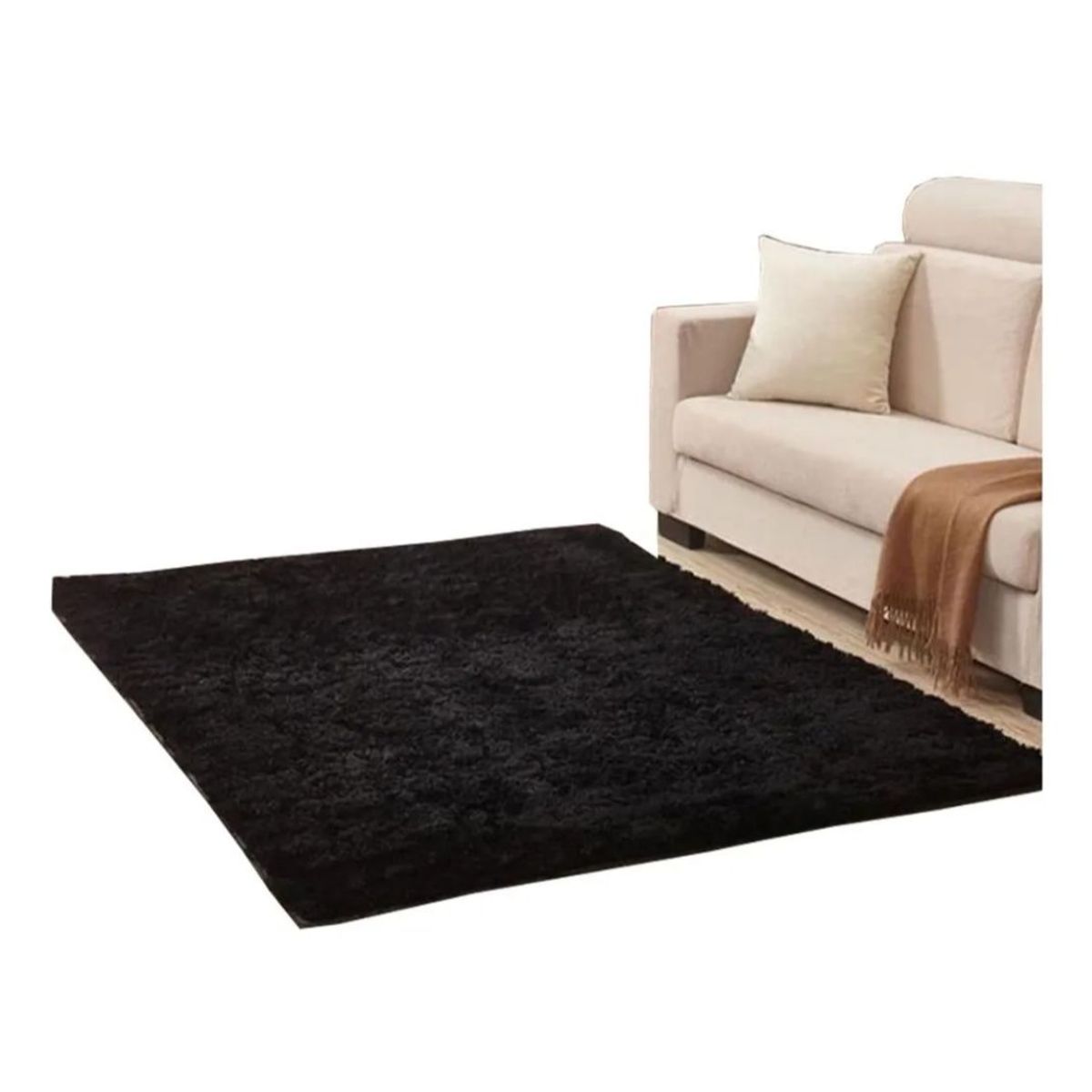 AMERICO SHOP - Tapete alfombra peluda Negro tapete peluche 150 x 200 cm