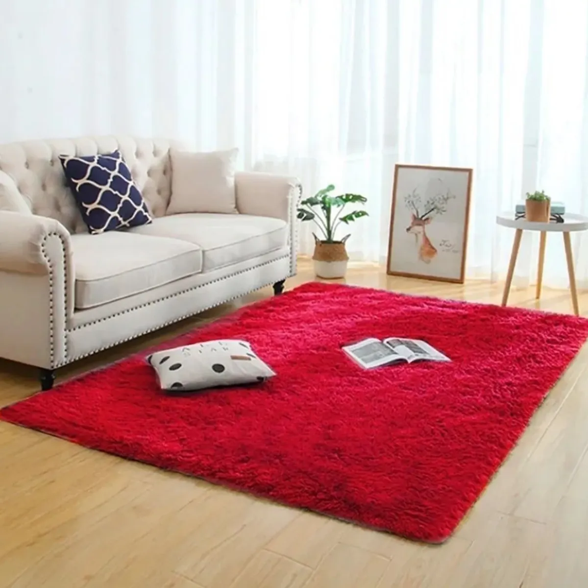 AMERICO SHOP - Tapete alfombra peluda Rojo tapete peluche 150 x 200 cm