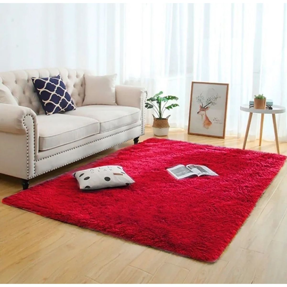 AMERICO SHOP - Tapete alfombra peluda Rojo tapete peluche 150 x 200 cm