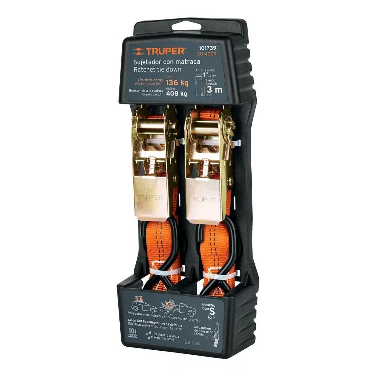 TRUPER - Juego De 2 Sujetadores Con Ratchet Carga Máxima 400 Kg