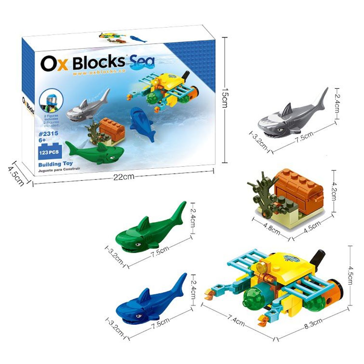 OX BLOCKS - OX Sea - Bloques de juguete para construir - 123 piezas