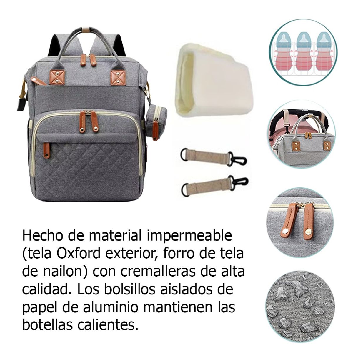 GENERICO - Pañalera Multifuncional Para Bebés Cuna Impermeable - GRIS