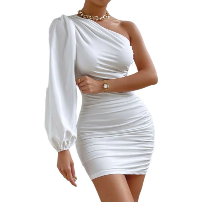 BAPU - Vestido corto fruncido ajustado a un lado con manga