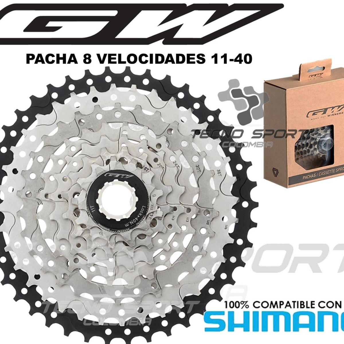 GW - Pacha Cassette Bicicleta Gw 8v 11-40 Compatible Con Shimano