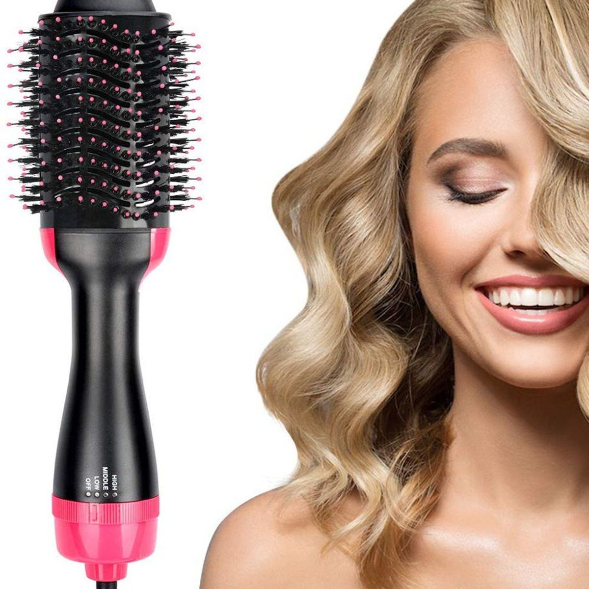 GENERAL - Cepillo Secador 2 En 1 Anti Frizz Rosado