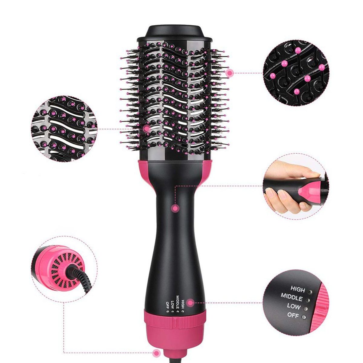 GENERAL - Cepillo Secador 2 En 1 Anti Frizz Rosado
