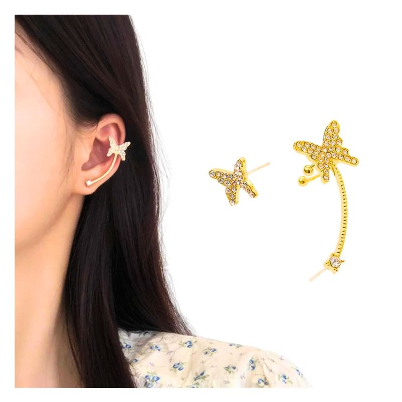 ACCESORIOS DE EVA - Arete Ear Cuff Simulador Set Solitario Mariposa_.