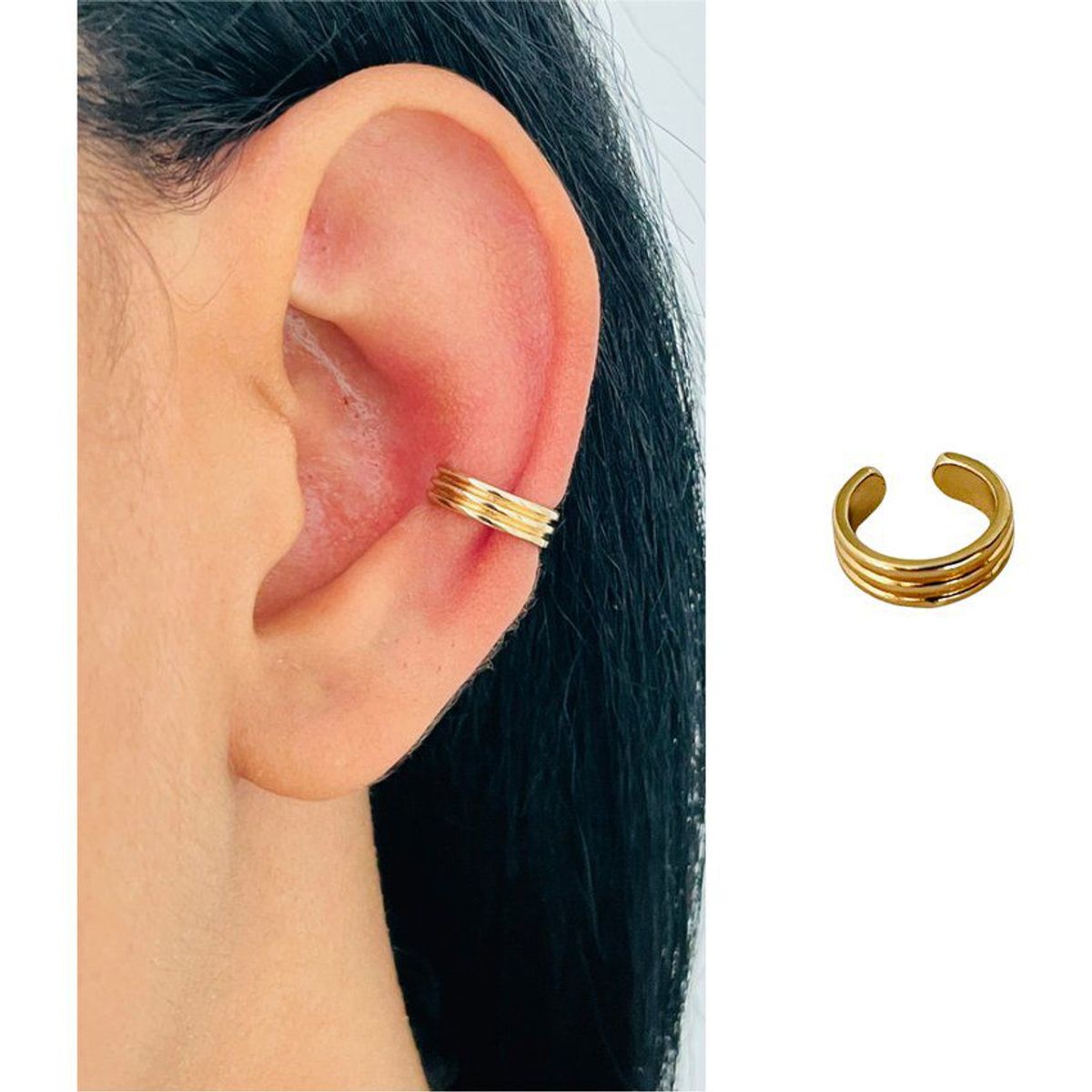 ACCESORIOS DE EVA - Arete Ear Cuff Simulador Line Dorado_.