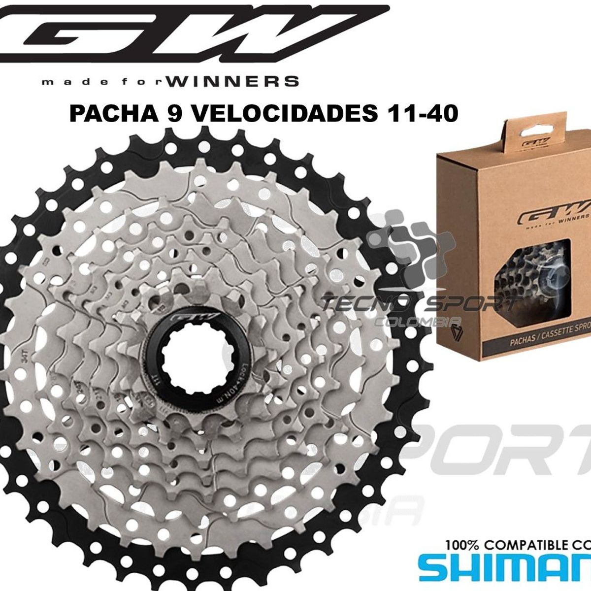 GW - Pacha Cassette Bicicleta Gw 9v 11-40 Compatible Con Shimano