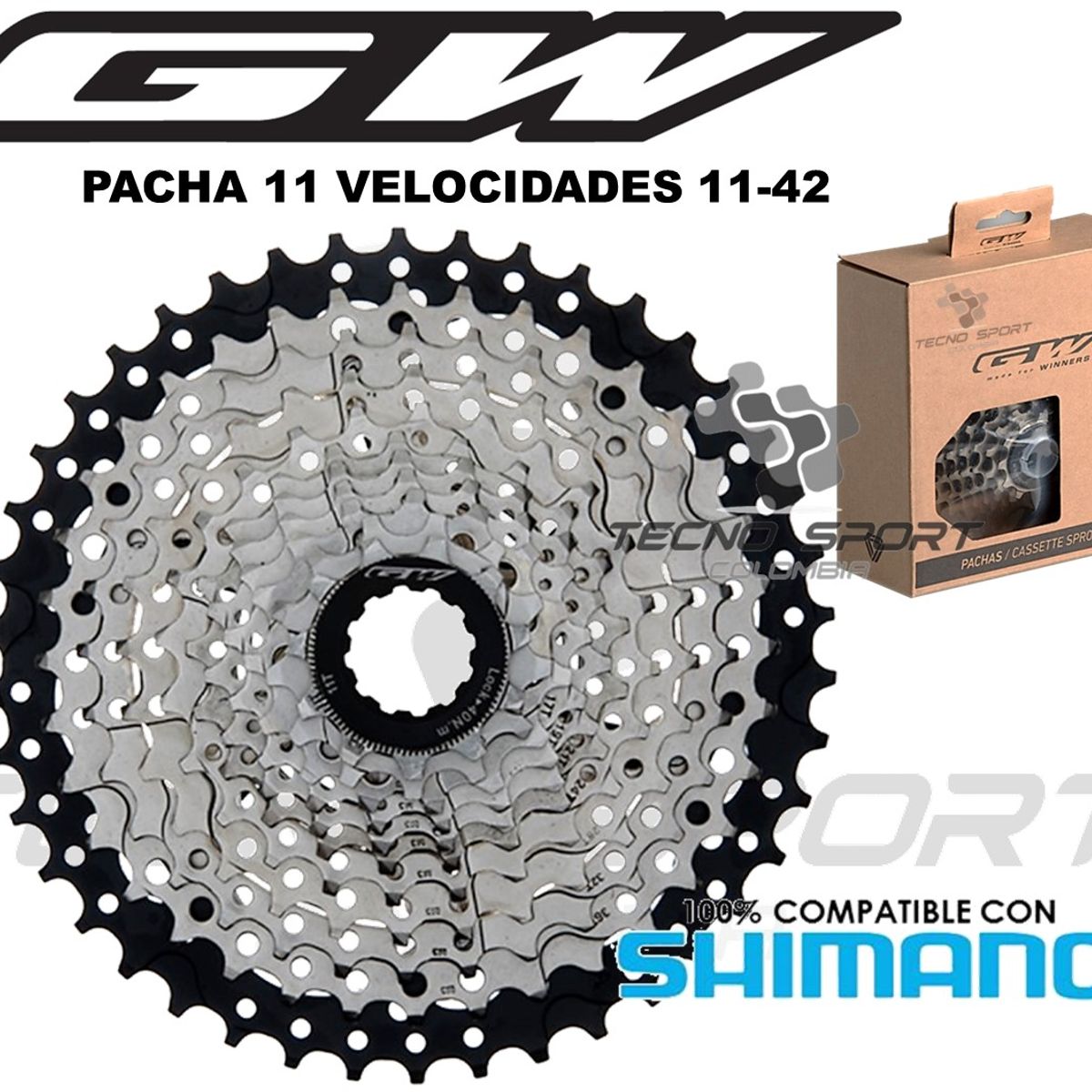 GW - Pacha Cassette Bicicleta Gw 11v 11-42 Compatible Con Shimano