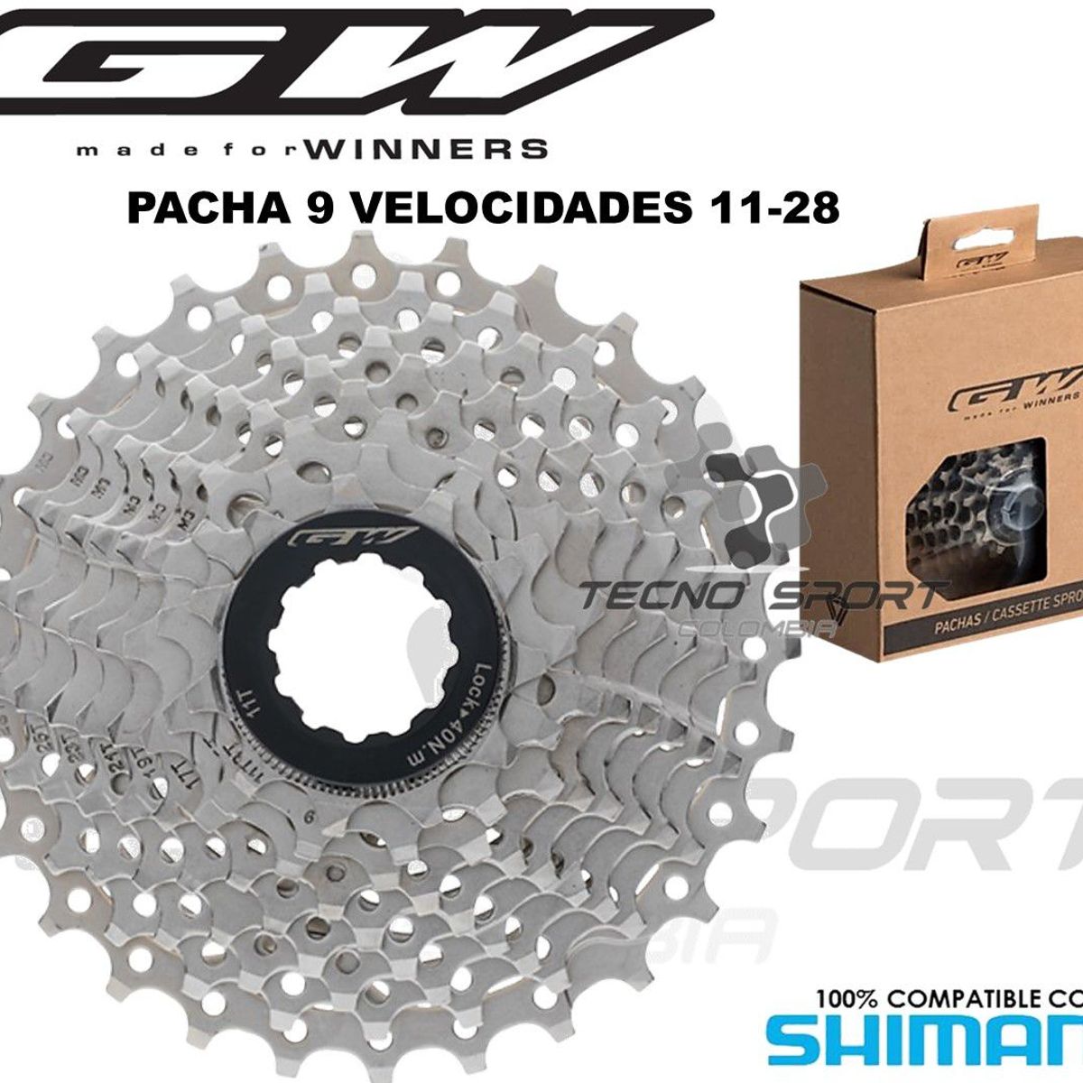 GW - Pacha Cassette Bicicleta Gw 9v 11-28 Compatible Con Shimano