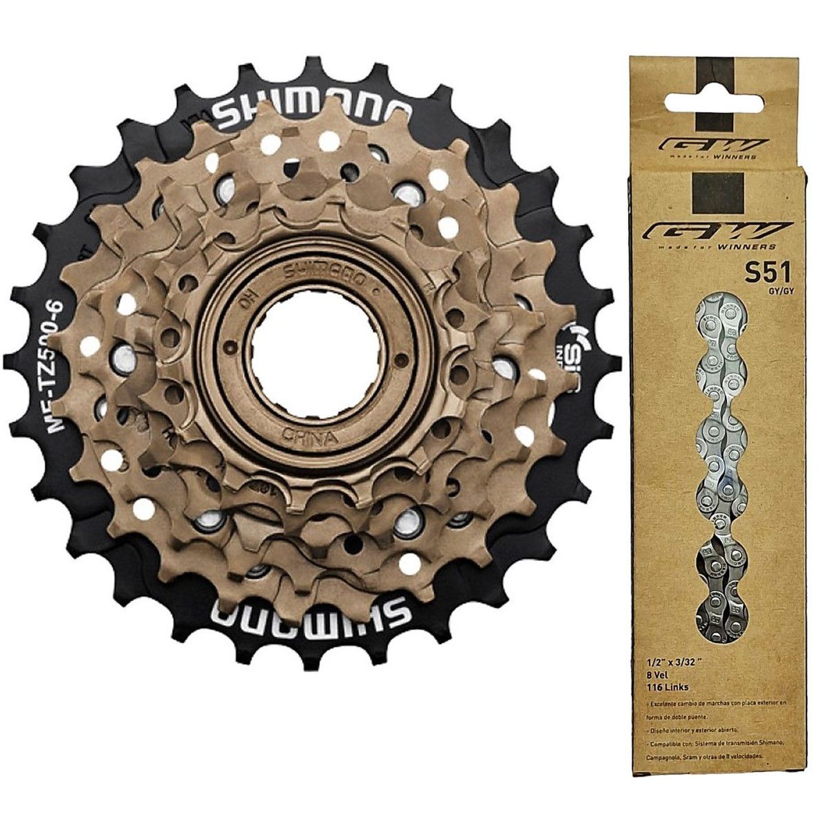 SHIMANO - Pacha Cadenilla Bicicleta Shimano 14-28 Tz500 GW 6v S51 COMB