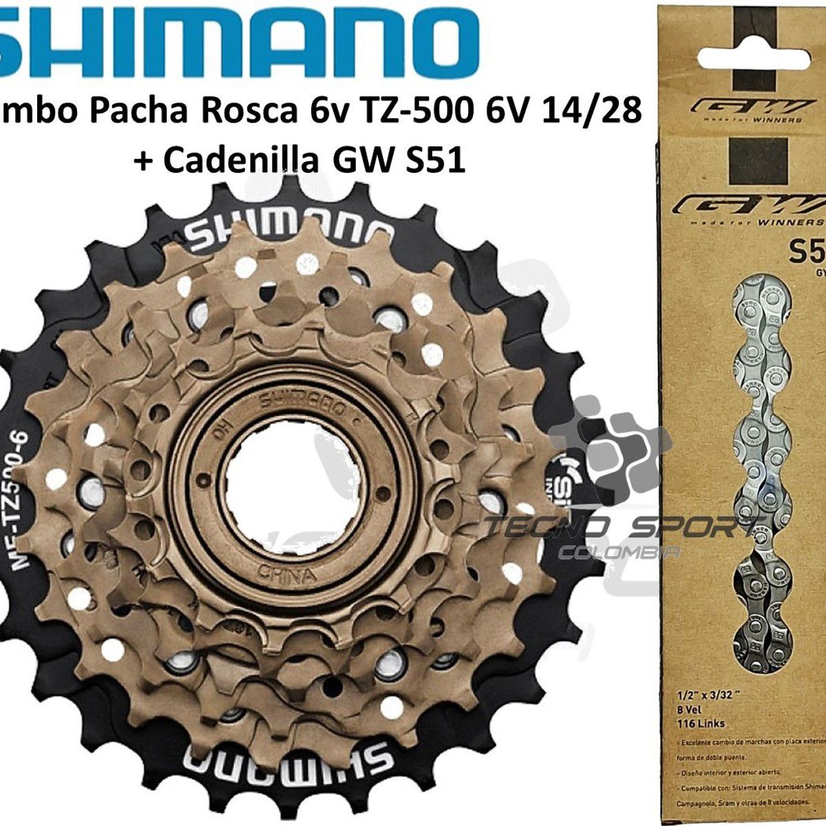 SHIMANO - Pacha Cadenilla Bicicleta Shimano 14-28 Tz500 GW 6v S51 COMB