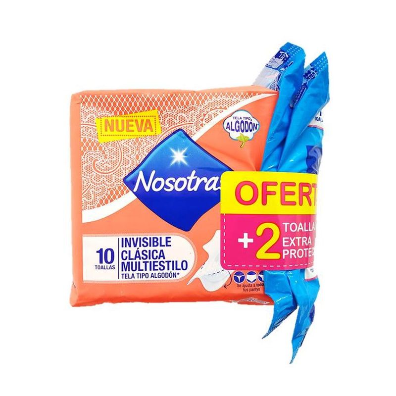 NOSOTRAS - Toallas Nosotras Invisible Clásica Multiestilos 10 Unidades + 2 Toalla