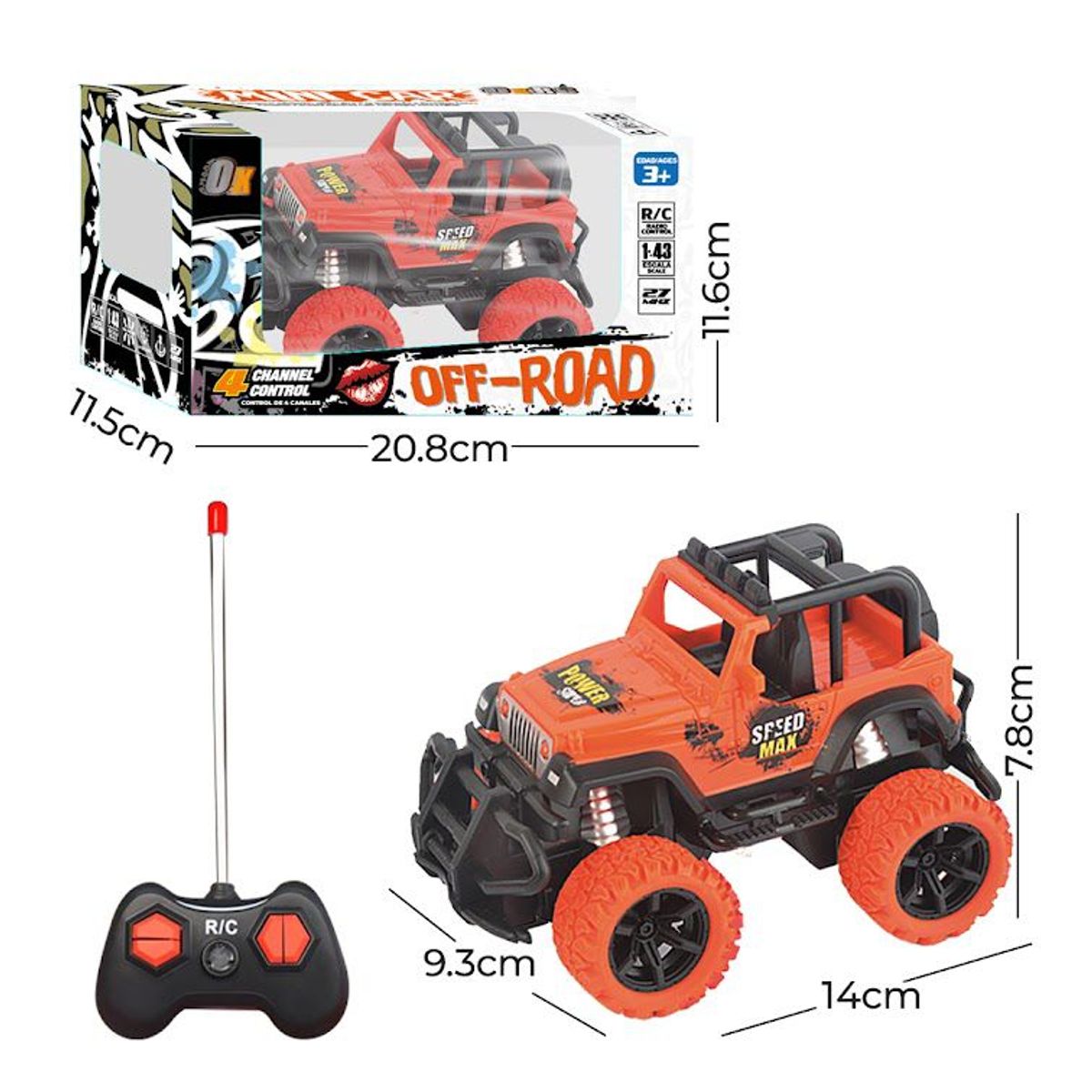 OX TOYS - Carro a control remoto escala 1:43 4 canales de fre y luces.