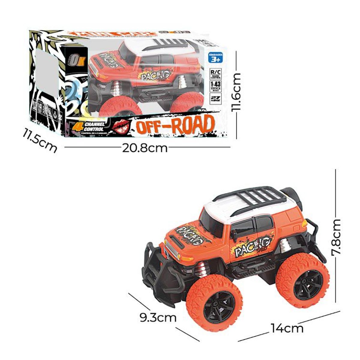 OX TOYS - Carro a control remoto escala 1:43, 4 canales 2 colores