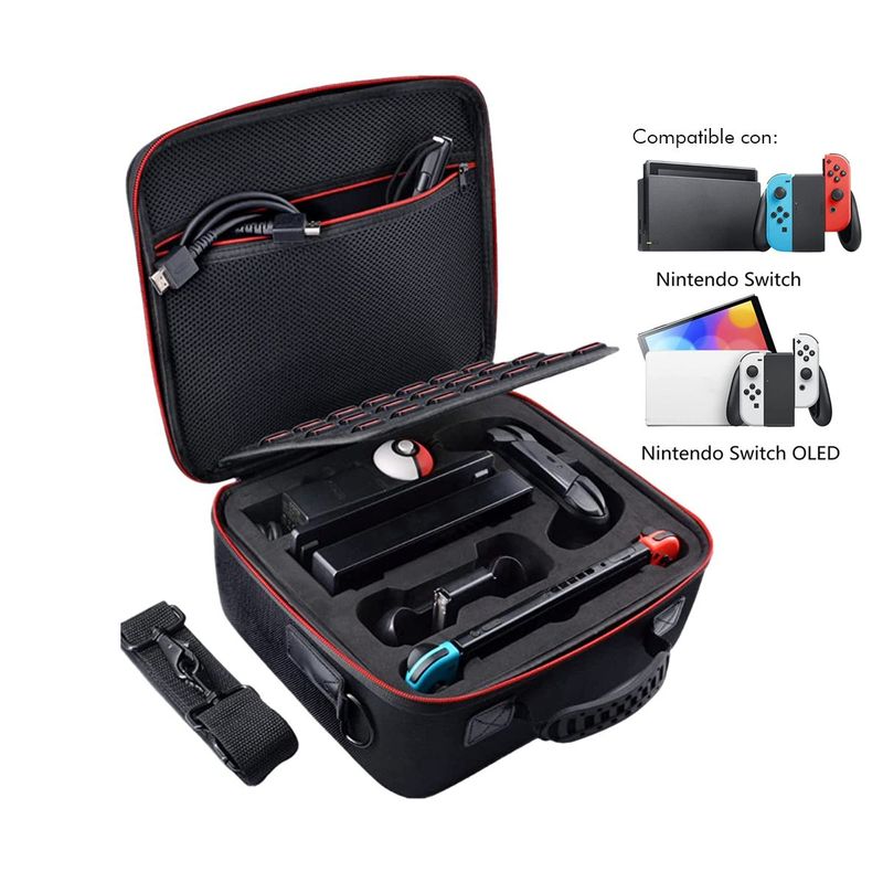GENERICO - Estuche Viajero Color Negro Nintendo Switch Y Switch Oled + 21 Slots