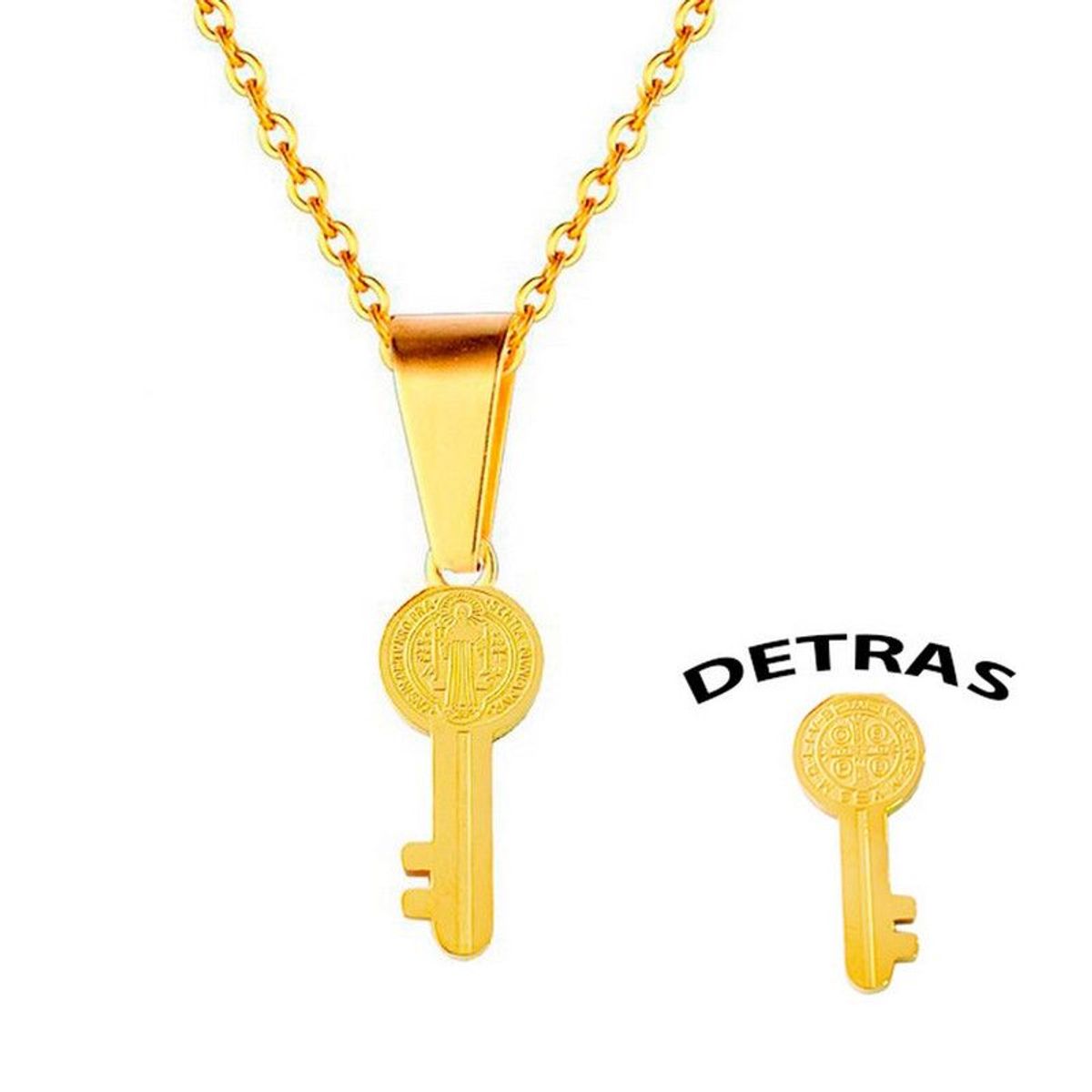 DAYOSHOP - Collar Llave Medalla San Benito Acero Inoxidable + Estuche