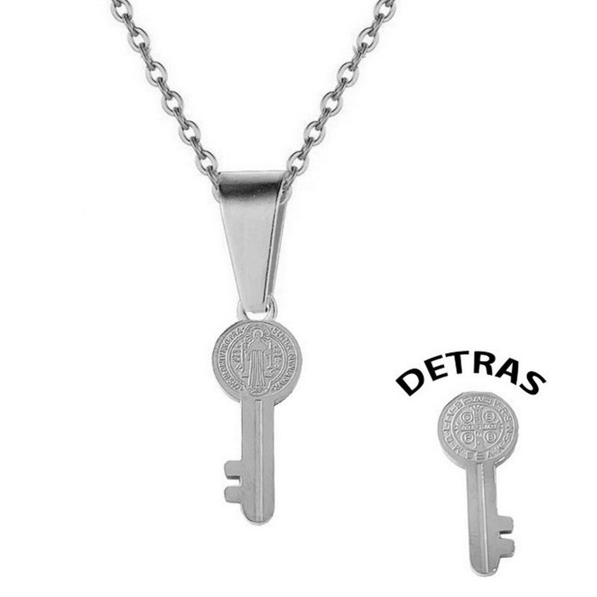 DAYOSHOP - Collar Llave Medalla San Benito Acero Inoxidable + Estuche