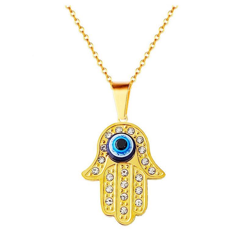 DAYOSHOP - Collar Mano Jamsa Fatima Ojo Turco Acero Inoxidable + Estuche.