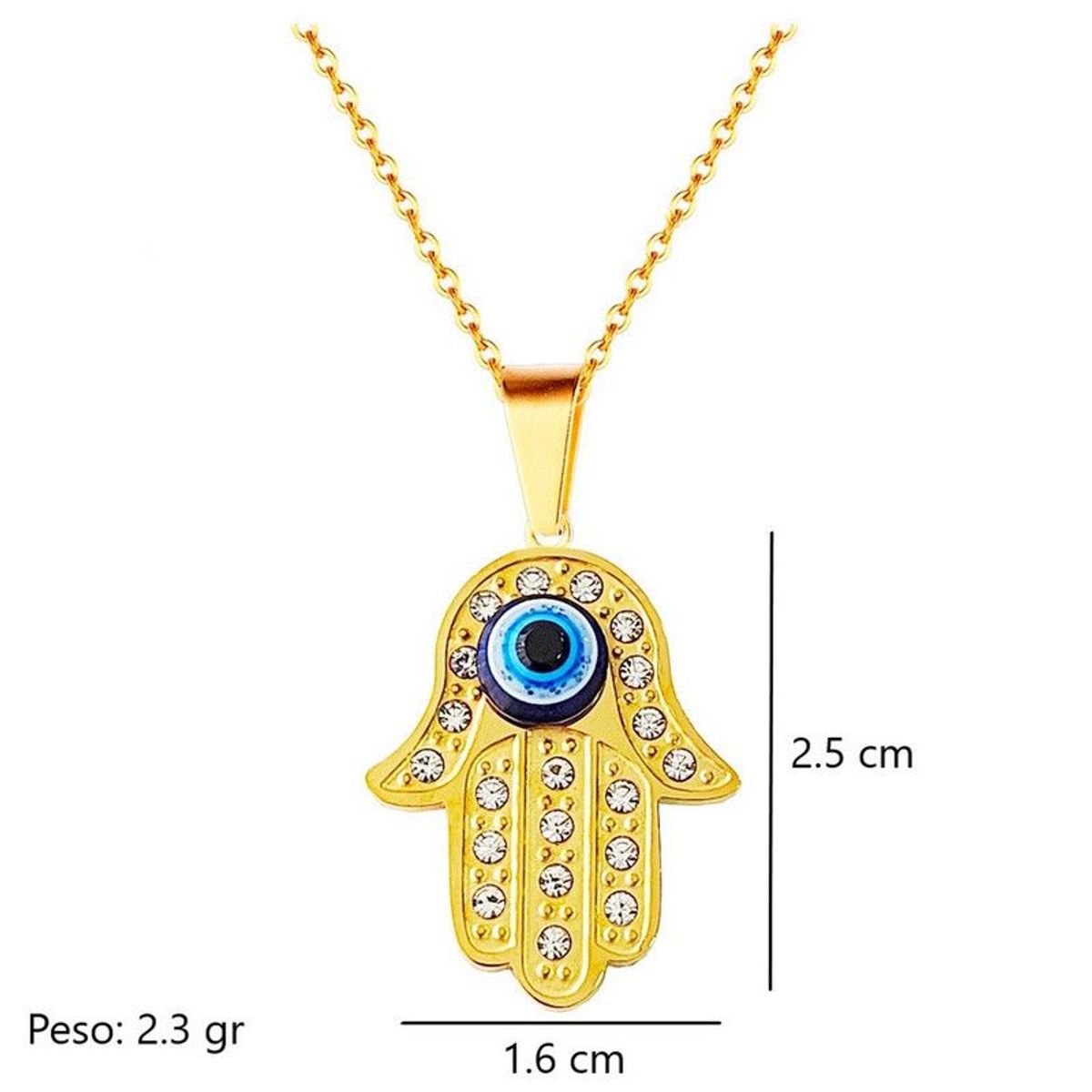DAYOSHOP - Collar Mano Jamsa Fatima Ojo Turco Acero Inoxidable + Estuche.