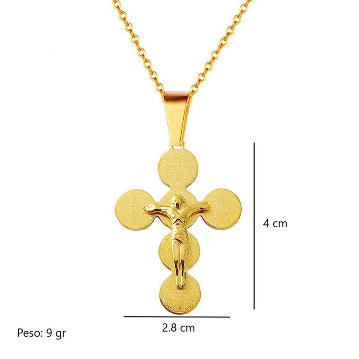 DAYOSHOP - Collar Cruz Medalla San Benito Cristo Acero + Estuche