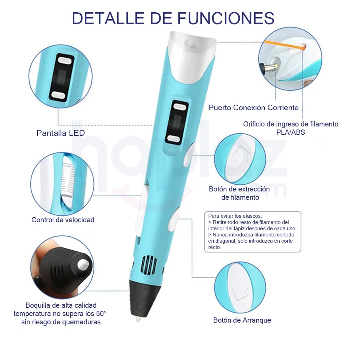GENERICO - Lápiz 3D Impresión Dibujo 3D + 12 Filamentos.