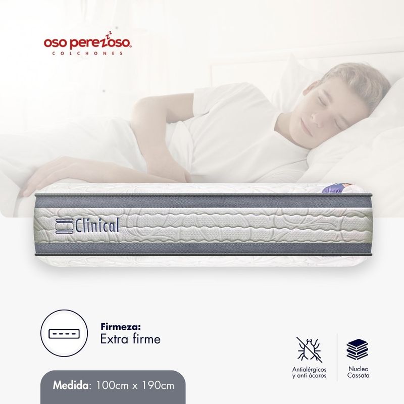 OSO PEREZOSO - Colchón Clinical+ Sencillo 100cm190cm - Ortopédico Cassata - Firmeza Extra Firme.