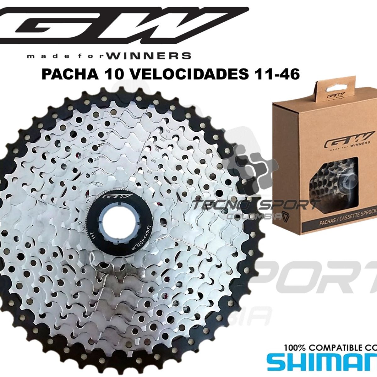 GW - Pacha Cassette Bicicleta Gw 10v 11-46 Compatible Con Shimano