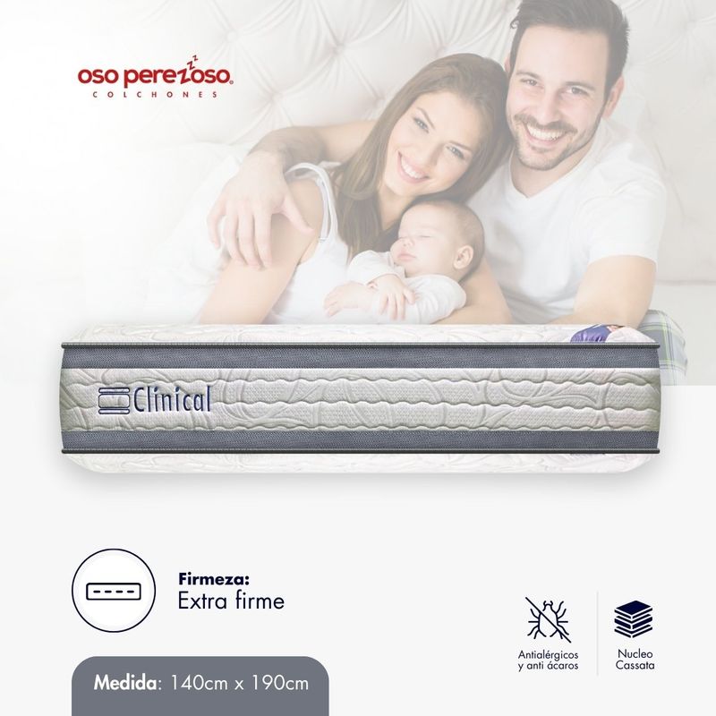 OSO PEREZOSO - Colchón Clinical+ Doble 140cm190cm - Ortopédico Cassata - Firmeza Extra Firme.